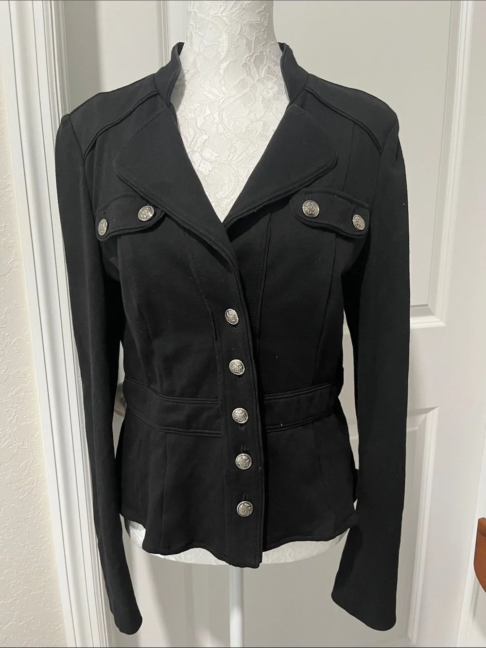 White House Black Market Black Military-Style Button Jacket